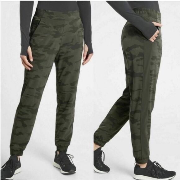 Athleta Pants Womens 6 Green Camo Brooklyn Textured Lined Jogger Athletic Warm - Picture 1 of 12
